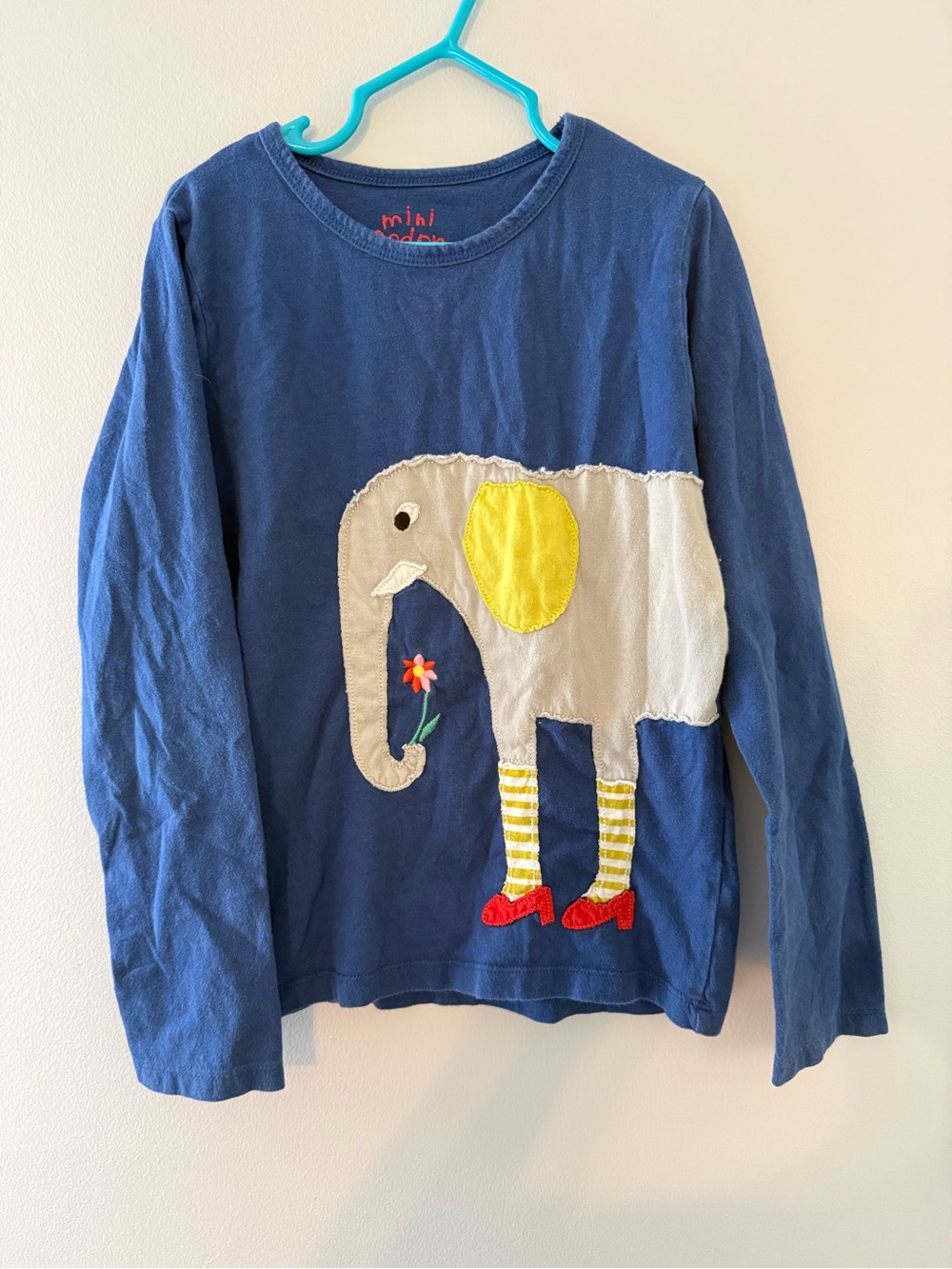 Mini Boden long sleeved whimsical elephant appliqué size 7-8